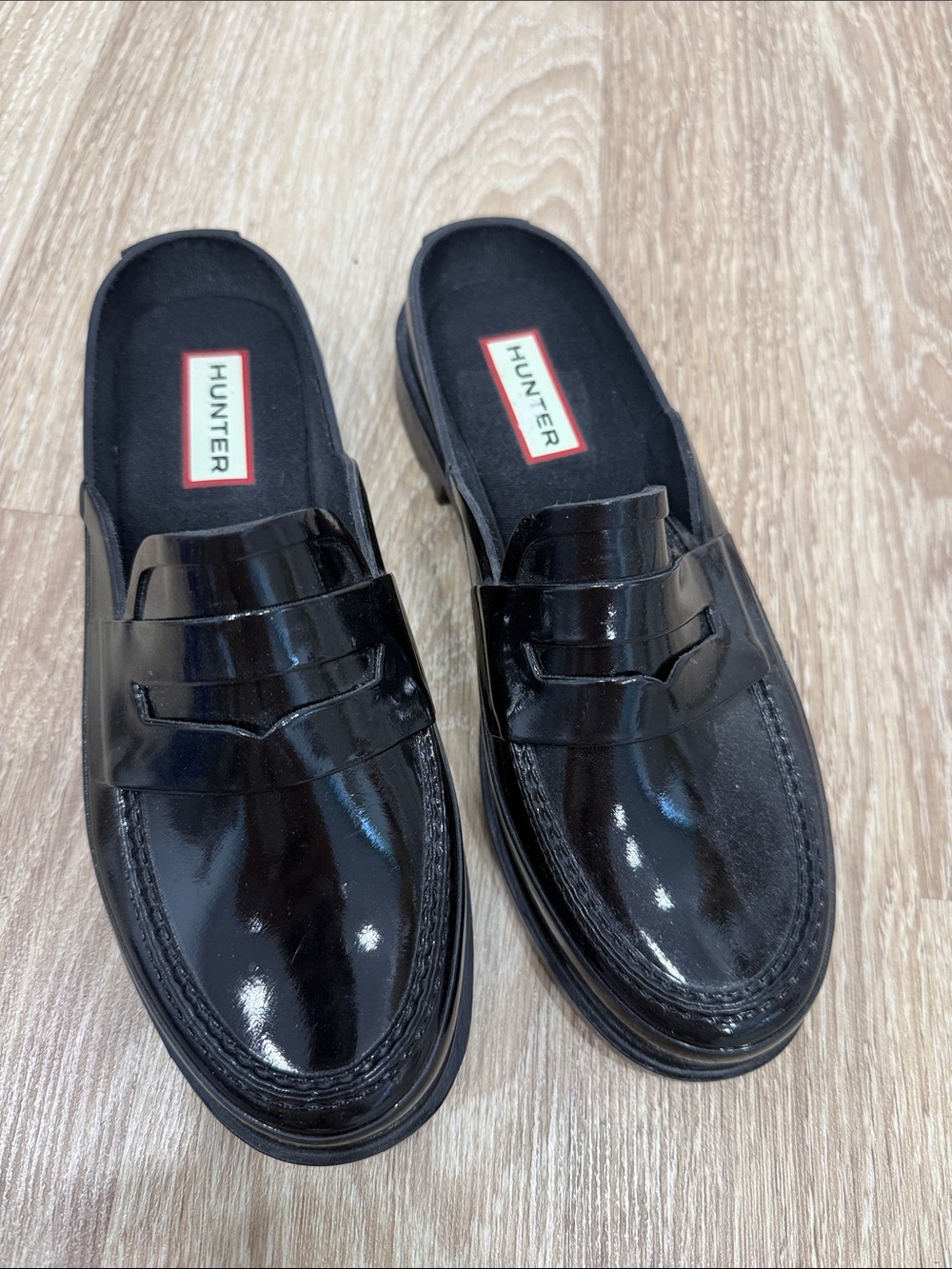 Hunter Black Patent Women's Slip-On Clogs